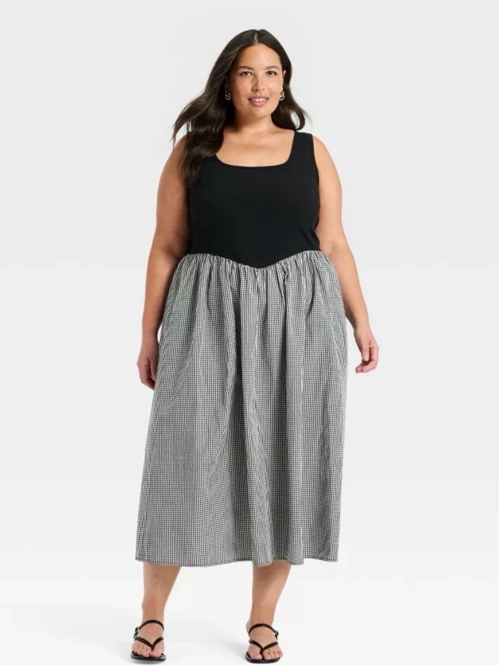 a new day Black Tank with Black-and-White Gingham Midi dress, size XL pinups